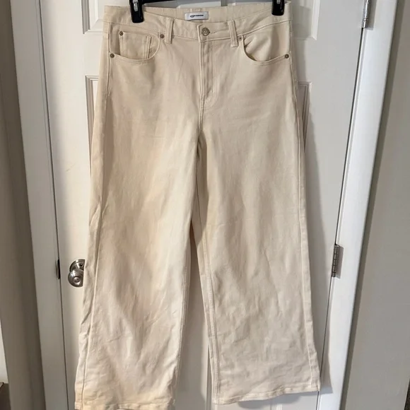 Amazon Essentials Wide Leg Cream Jeans Low Stretch Size 12 - Picture 5 of 9